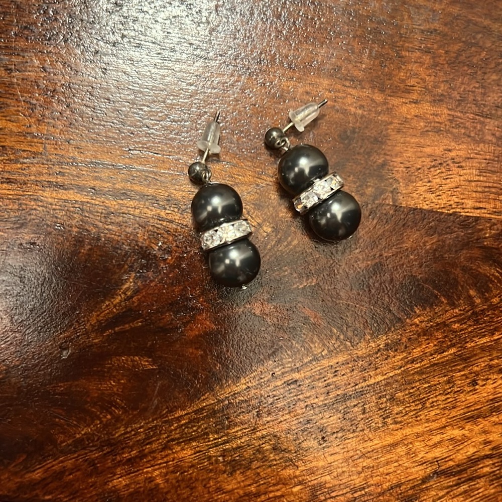 White House Black Market Grey and Rhinestone Earrings, EUC - Picture 4 of 9